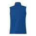Women's Joris Eco Waterproof Softshell Vest - A blue women's eco waterproof softshell vest with a high collar, featuring a logo.