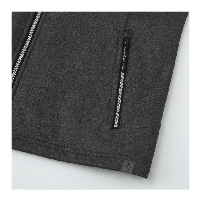 Women's Joris Eco Waterproof Softshell Vest - A dark grey women's softshell vest with zippered pockets and a small logo.