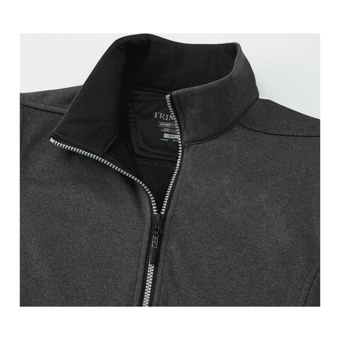 Women's Joris Eco Waterproof Softshell Vest - A women's grey eco waterproof softshell vest featuring a zip closure and a high collar. It has a logo on the inside collar.