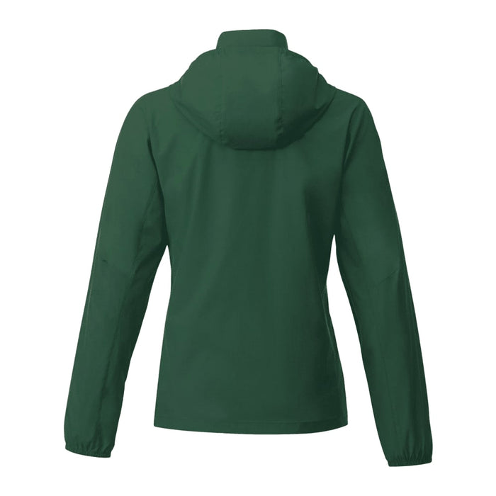 Women's TOBA Packable Jacket - A green women's packable rain jacket with a hood, featuring a simple design and no visible branding.