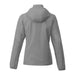 Women's TOBA Packable Jacket - A women's packable rain jacket in light grey with a hood, featuring a logo on the back.