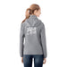 Women's TOBA Packable Jacket - A packable women's rain jacket in grey with a hood and a logo on the back.