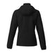 Women's TOBA Packable Jacket - A black packable rain jacket for women, featuring a hood and long sleeves. It has a logo on the back.