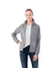Women's TOBA Packable Jacket - A light grey women's packable rain jacket with a logo on the front, featuring a zippered closure and elastic cuffs.