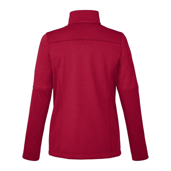 Women's Joris Eco Waterproof Softshell Jacket - A softshell jacket in red, featuring a high collar and long sleeves, with a logo on the back.