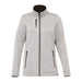 Women's Joris Eco Waterproof Softshell Jacket - A women's waterproof softshell jacket in light grey, featuring zippered pockets and a high collar.