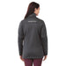 Women's Joris Eco Waterproof Softshell Jacket - A dark grey women's softshell jacket with a high collar and a logo on the back.
