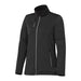 Women's Joris Eco Waterproof Softshell Jacket - A black women's softshell jacket with a high collar and zippered pockets, featuring a logo.