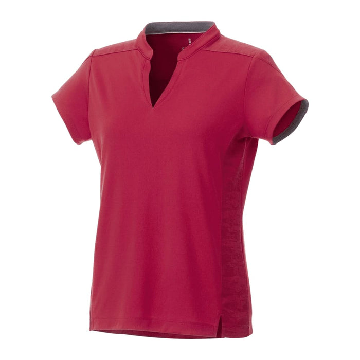 Women's Piedmont Short Sleeve Performance Polo - Red women's short sleeve performance polo shirt with a stylish collar and contrasting trim. Features a logo on the chest.