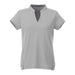 Women's Piedmont Short Sleeve Performance Polo - A light grey women's short sleeve performance polo shirt with a collar and side slits. It features a logo.