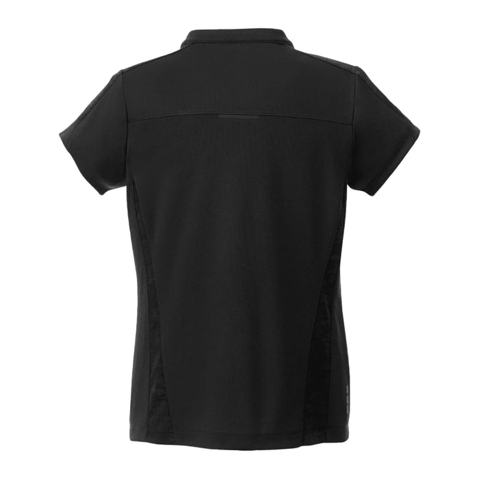 Women's Piedmont Short Sleeve Performance Polo - A black women's performance polo shirt with short sleeves, featuring a sleek design and a logo.