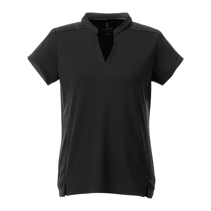 Women's Piedmont Short Sleeve Performance Polo - A women's short sleeve polo shirt in black, featuring a collared neckline and an understated design. It has a logo.
