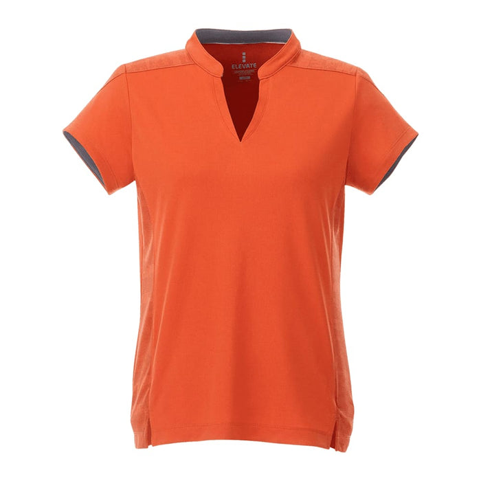 Women's Piedmont Short Sleeve Performance Polo - A women's short sleeve polo shirt in bright orange with a subtle collar design and contrasting details.