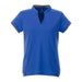 Women's Piedmont Short Sleeve Performance Polo - A blue women's polo shirt featuring short sleeves, a V-neck, and a contrasting collar. It has a logo.