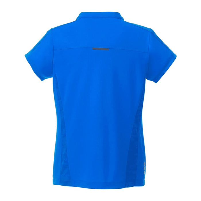Women's Piedmont Short Sleeve Performance Polo - A blue women's performance polo shirt featuring short sleeves and a back panel design, with a logo present.