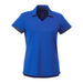 Women's Cerrado Short Sleeve Performance Polo - A women's short sleeve polo shirt in vibrant blue with a v-neck and contrasting details. Features a logo.