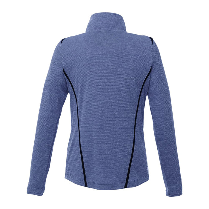 Women's Dege Eco Knit Performance Half Zip - A blue half-zip jumper with a high collar and black contrast seams, featuring a logo.