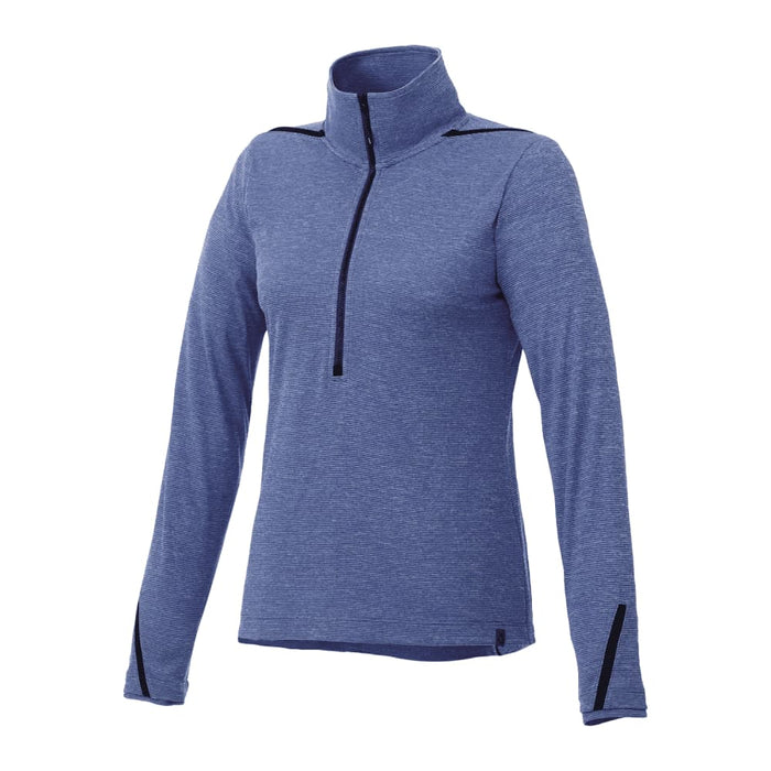 Women's Dege Eco Knit Performance Half Zip - A blue women's half zip jumper made from eco-friendly knit fabric, featuring a high collar and long sleeves.
