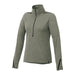 Women's Dege Eco Knit Performance Half Zip - A women's half zip jumper in green eco-knit fabric, featuring long sleeves and a mock collar. It has a brand logo.