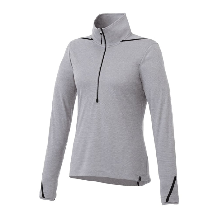 Women's Dege Eco Knit Performance Half Zip - A grey women's half zip jumper with long sleeves and a high collar, featuring a small logo.