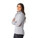 Women's Dege Eco Knit Performance Half Zip - A light grey women's half-zip jumper featuring a high collar and a branding logo.