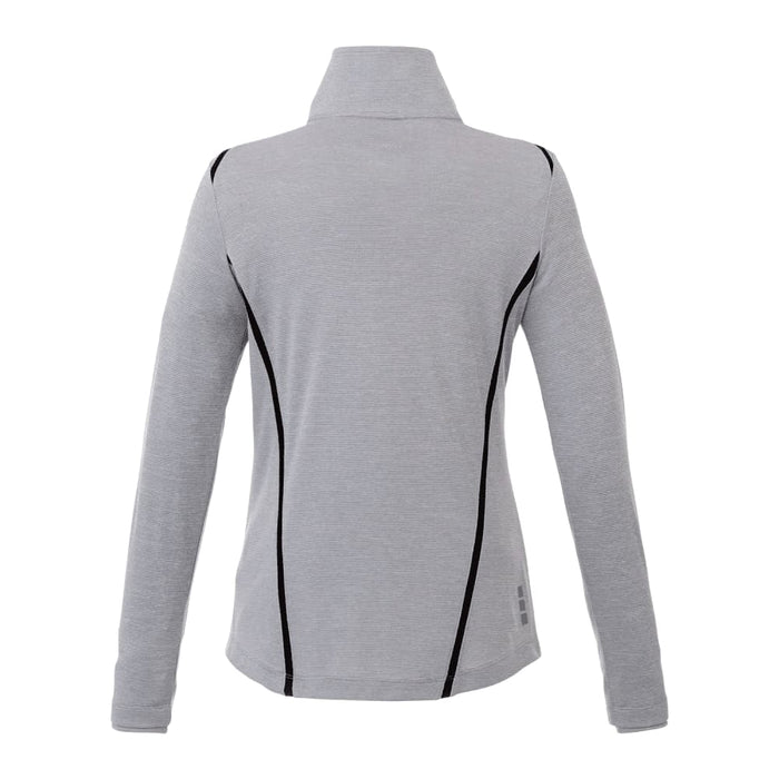 Women's Dege Eco Knit Performance Half Zip - A grey women's half zip jumper featuring black seam detailing and a high collar, with a logo on the side.