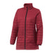 Womens Telluride Lightweight Packable Insulated Puffer Jacket - A women's puffer jacket in deep red with a zip closure and high collar, featuring a logo. Lightweight and insulated design.