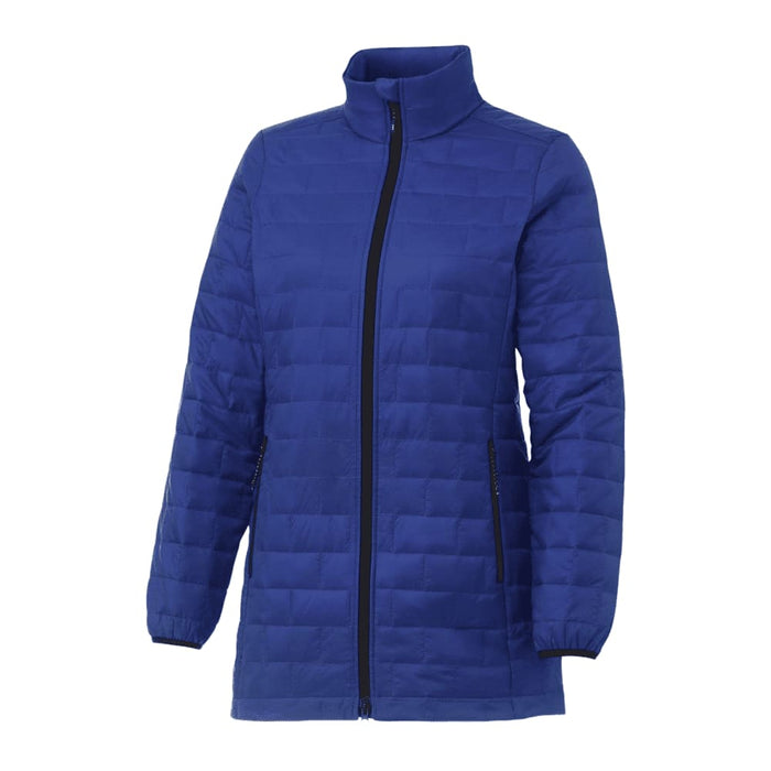 Womens Telluride Lightweight Packable Insulated Puffer Jacket - A blue lightweight packable insulated puffer jacket with a high collar and zippered pockets. Features a logo.