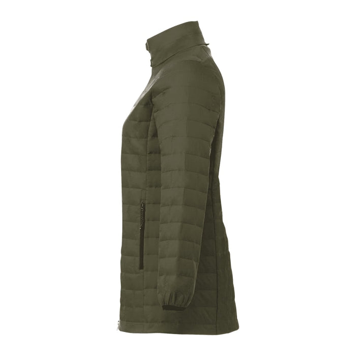 Womens Telluride Lightweight Packable Insulated Puffer Jacket - A lightweight packable insulated puffer jacket in olive green, featuring a high collar and zippered pockets.
