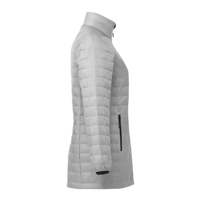 Womens Telluride Lightweight Packable Insulated Puffer Jacket - A lightweight, insulated puffer jacket in light grey, featuring a high collar and a side zip pocket.