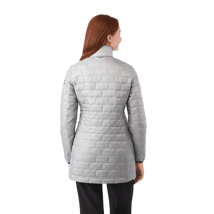 Womens Telluride Lightweight Packable Insulated Puffer Jacket - A lightweight, packable insulated puffer jacket in light grey, featuring a textured pattern and a high neck.