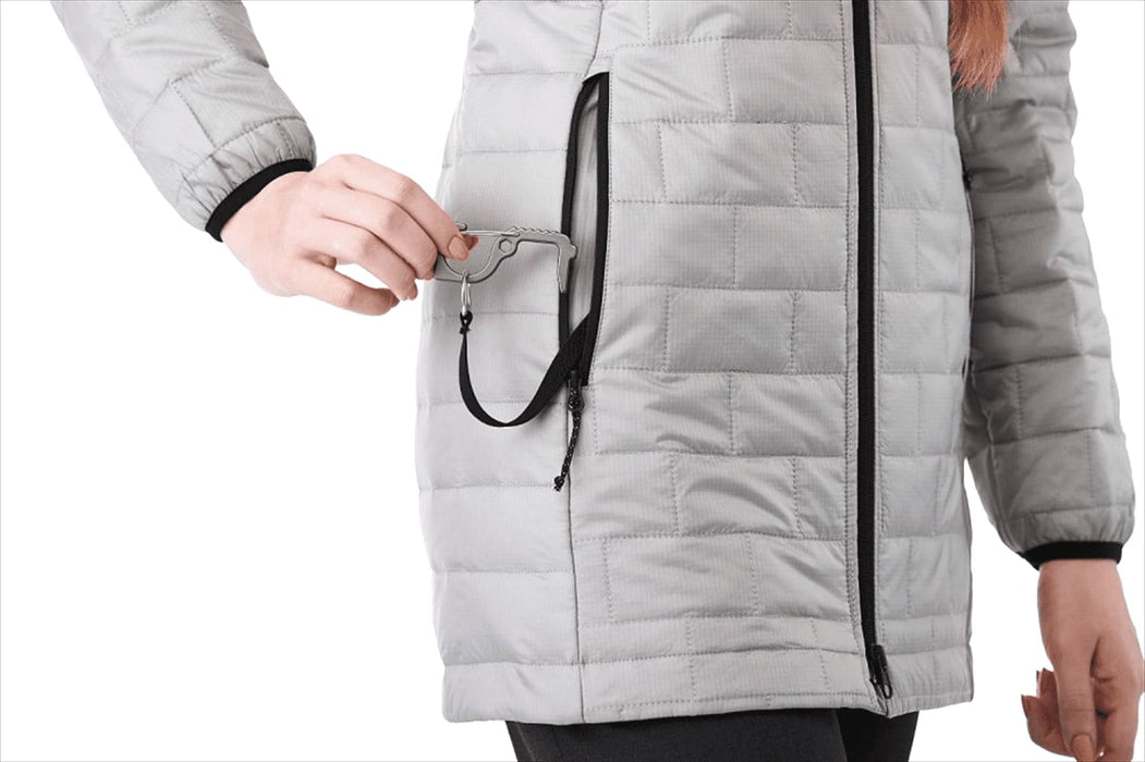 Womens Telluride Lightweight Packable Insulated Puffer Jacket - A lightweight, packable insulated puffer jacket in light grey, featuring zipped pockets and a logo.