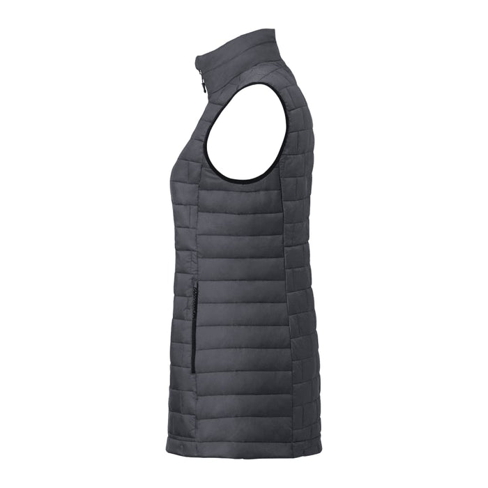 Women's Telluride Lightweight Packable Insulated Puffer Vest - A lightweight, packable insulated puffer vest in dark grey with a zippered side pocket and a high collar.