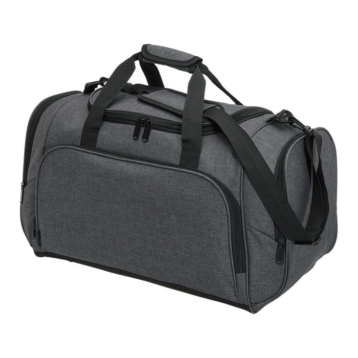 Tirano Travel Bag - A grey duffle bag with dual handles and a removable shoulder strap, featuring a zippered compartment.