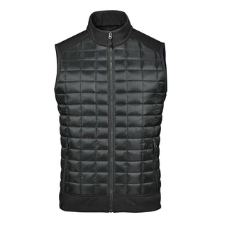 Men's Appalachian Thermal Softshell Vest - A black thermal softshell vest featuring a quilted design and a full front zip, with a sleek collar and pockets.