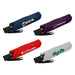 Como Fold-Up Umbrella - A collection of four folded umbrellas in navy, purple, red, and grey, each with a logo.
