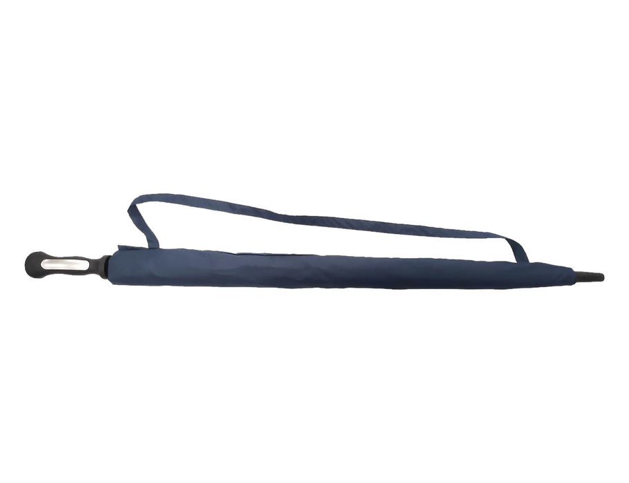 Blizzard 30" RPET Golf Umbrella - A navy RPET golf umbrella with a sleek handle and a carrying strap, featuring a simple design and a logo.