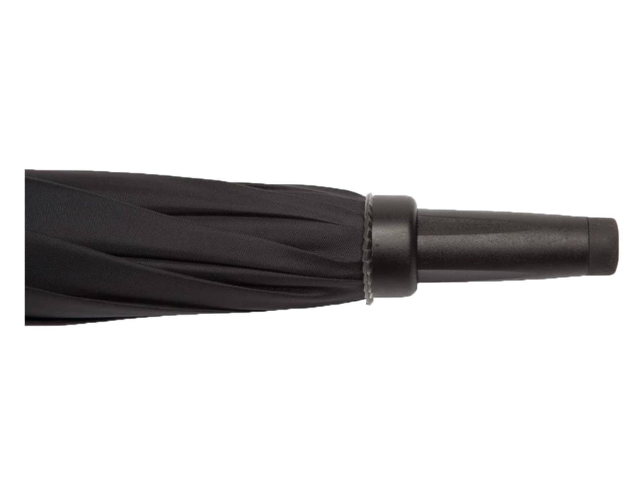 Blizzard 30" RPET Golf Umbrella - A black RPET golf umbrella with a solid handle and a sleek, folded design. It features branding on the handle.