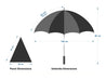 Designa Screen Print Promo Umbrella-Air - A black golf umbrella with a grey panel design, featuring dimensions for both the umbrella and a panel.