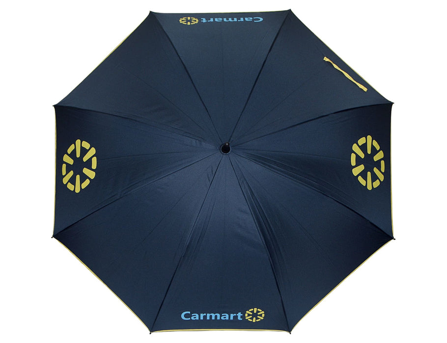 Designa Screen Print Promo Umbrella-Air - A navy umbrella with a yellow logo and branding, featuring a standard eight-panel design.