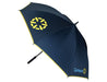 Designa Screen Print Promo Umbrella-Air - A navy umbrella with a yellow trim and a logo. Designed for leisure and outdoor use.