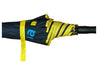 Designa Screen Print Promo Umbrella-Air - A navy and yellow promotional umbrella, rolled up with a black handle, featuring a logo.