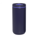 The Siena 450ml Vacuum Tumbler - A drink bottle with a dark navy body and a purple silicone lid, featuring a logo on the surface.