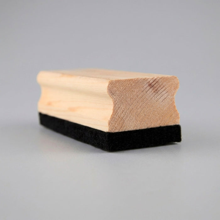 Bonack Wood Whiteboard Eraser - A wooden whiteboard eraser featuring a smooth wooden top and a black felt bottom.
