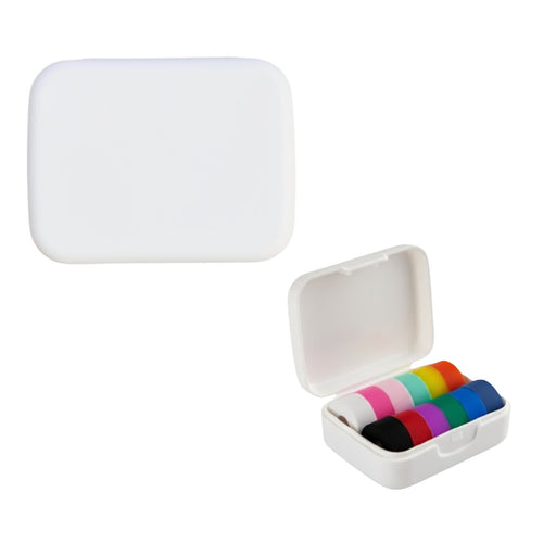 Wine Glass Marker - A white case opens to reveal colourful wine glass markers in various shades, including pink, blue, and black.