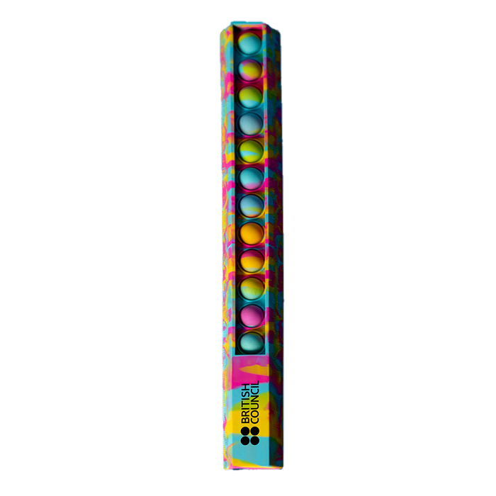 30cm Popper Ruler - A 30cm popper ruler featuring a vibrant, multi-coloured design and a logo.
