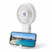 Hybrid Fan - A hybrid fan in white, featuring a built-in phone holder for convenience. Includes a logo on the fan.