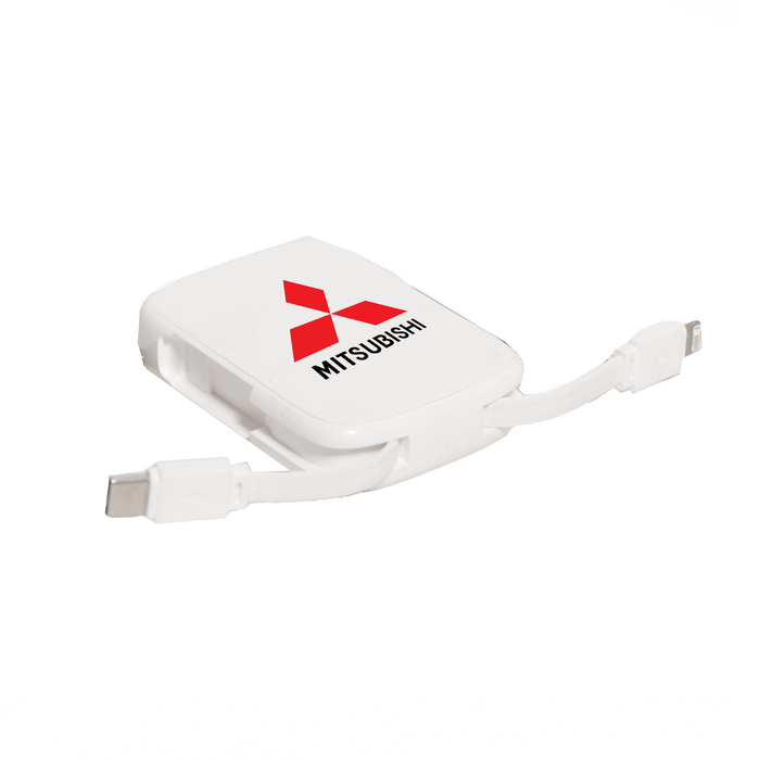 Neo Keychain Powerbank 2000mAh - A white keychain power bank with extended charging cables and a logo. It has a compact design for portability.