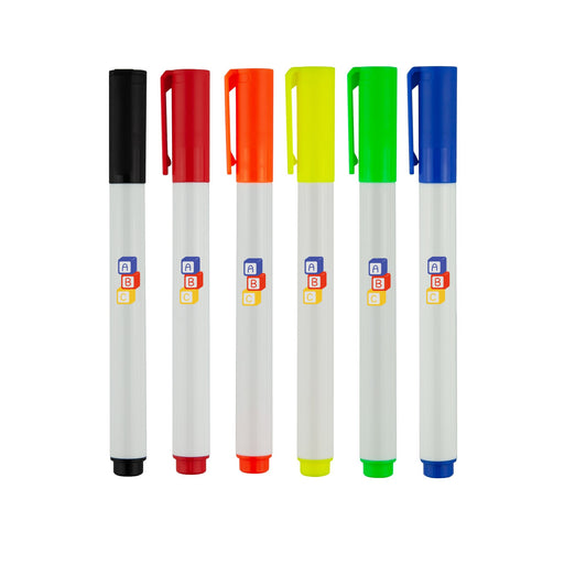 Bonack Whiteboard Marker - A set of six whiteboard markers in black, red, orange, yellow, green, and blue, each with a branded design.