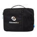 Wander & Roam Organiser Case - A black organiser case with a front zip pocket and a branding logo on the front. It features a top handle for easy carrying.